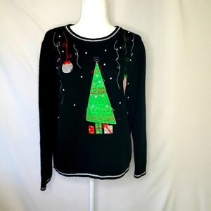 Christmas Tree Black Sweater Size Large